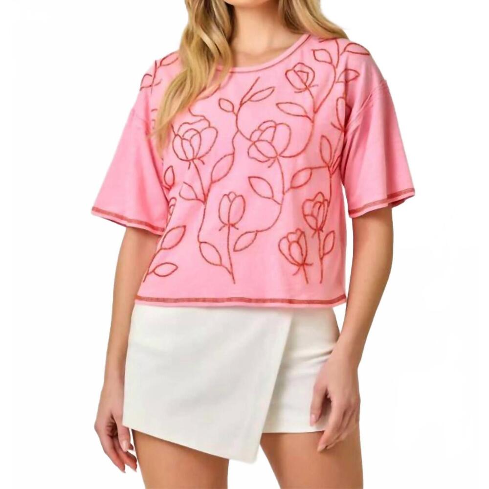 NEW MYSTREE floral beaded relaxed t-shirt in pink